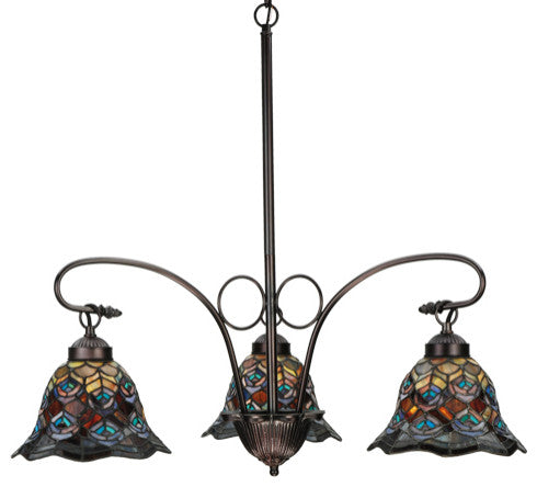 30W Tiffany Peacock Feather 3 LT Chandelier