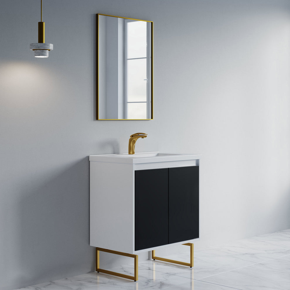 Dello 30" Single Bathroom Vanity Set With Rectangle Legs, Black