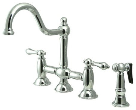 Kingston Brass Bridge Kitchen Faucet With Brass Sprayer, Polished Chrome