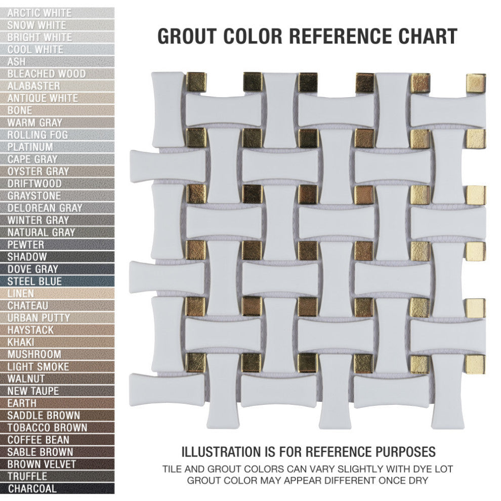 Metro Dog Bone Basketweave With Glass Gold Dot Porcelain Mosaic Wall Tile Sample