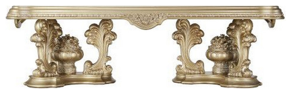 Benzara BM266446 Dining Table With Hollow Carving, Gold Finish
