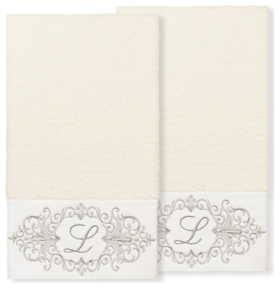 Linum Home Turkish Cotton Monica 2-Piece Embellished Bath Towel Set, Cream