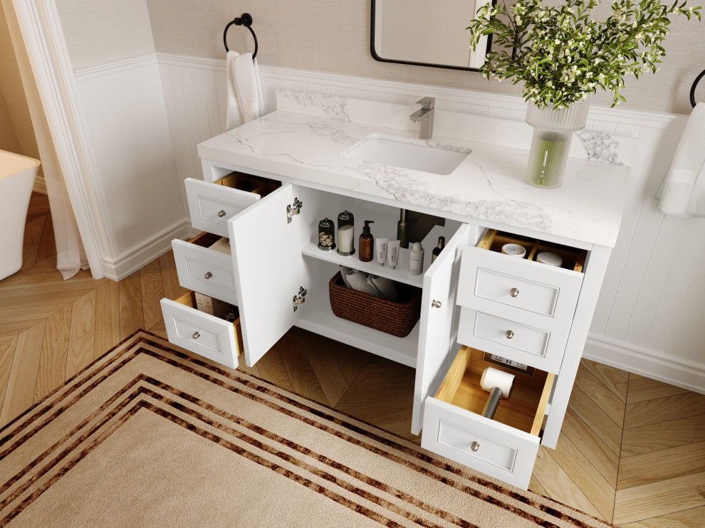 Nashville 60" Single Bathroom Vanity, White 2" Calacatta Black
