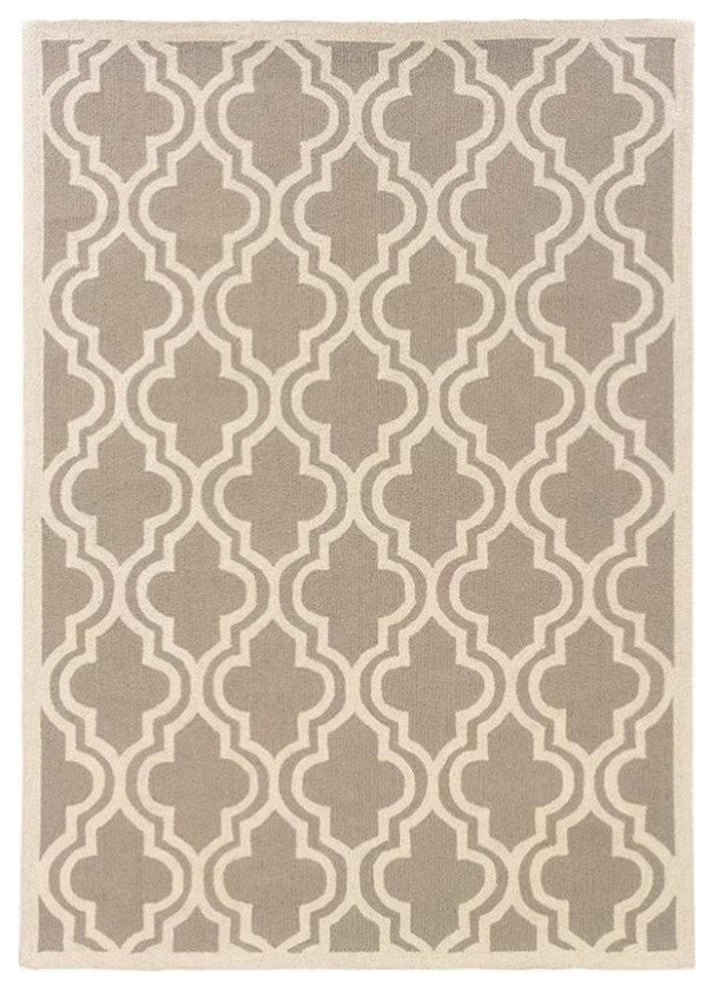 Linon Silhouette Quatrefoil Hand Hooked Wool 1'10"x2'10" Accent Rug in Gray