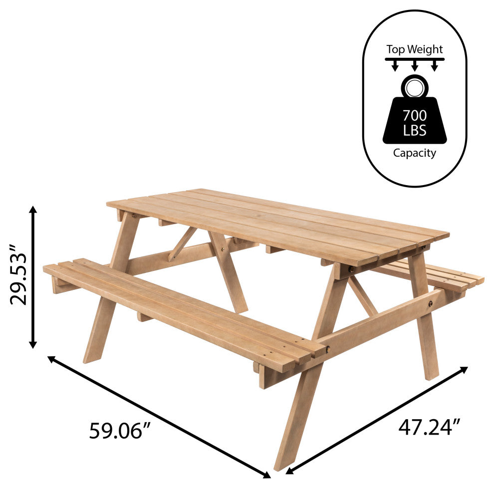 Shoreham 59" Modern Classic Outdoor Wood Picnic Table Benches With Umbrella Hole
