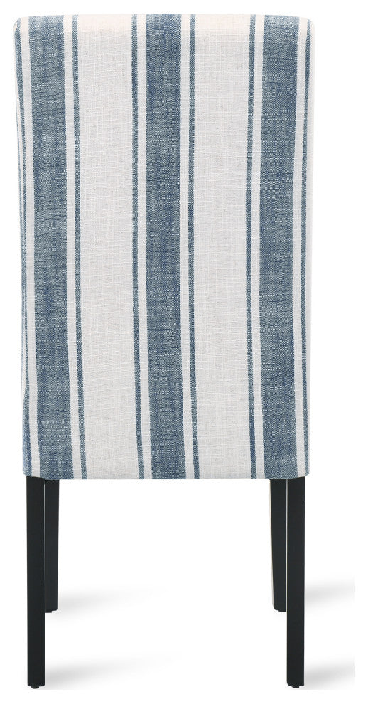 Percival Upholstered Dining Chairs, Set of 2, Dark Blue Line and Espresso, 100% Polyester