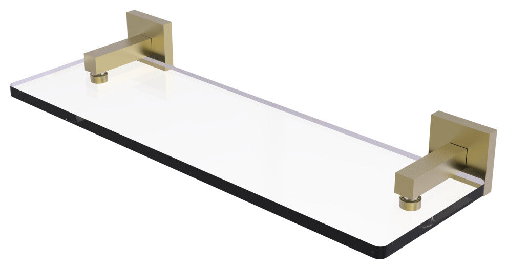 Montero 16" Glass Vanity Shelf, Beveled Edges, Satin Brass