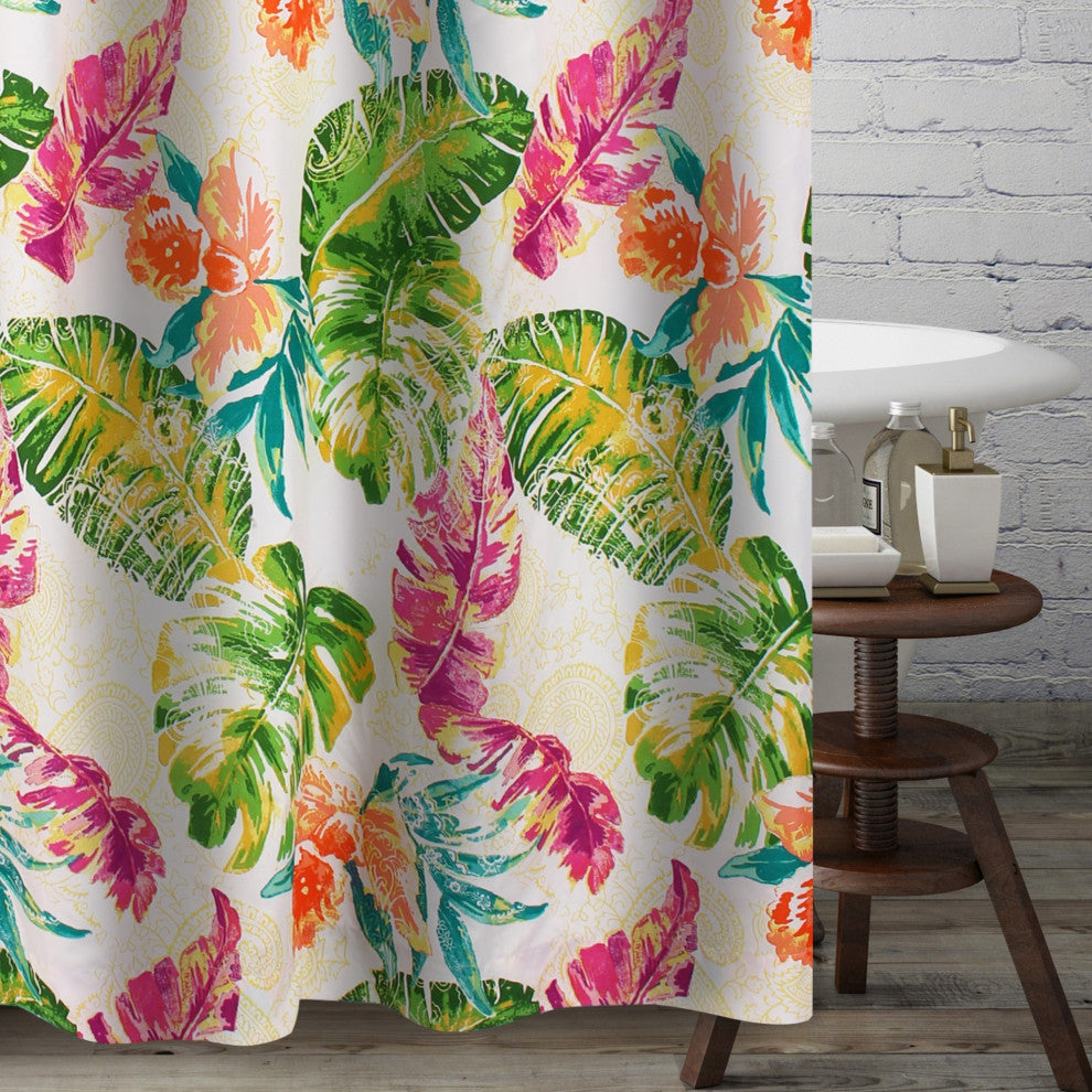 Greenland Home Fashions Tropics Bath Shower Curtain, Coral 72x72