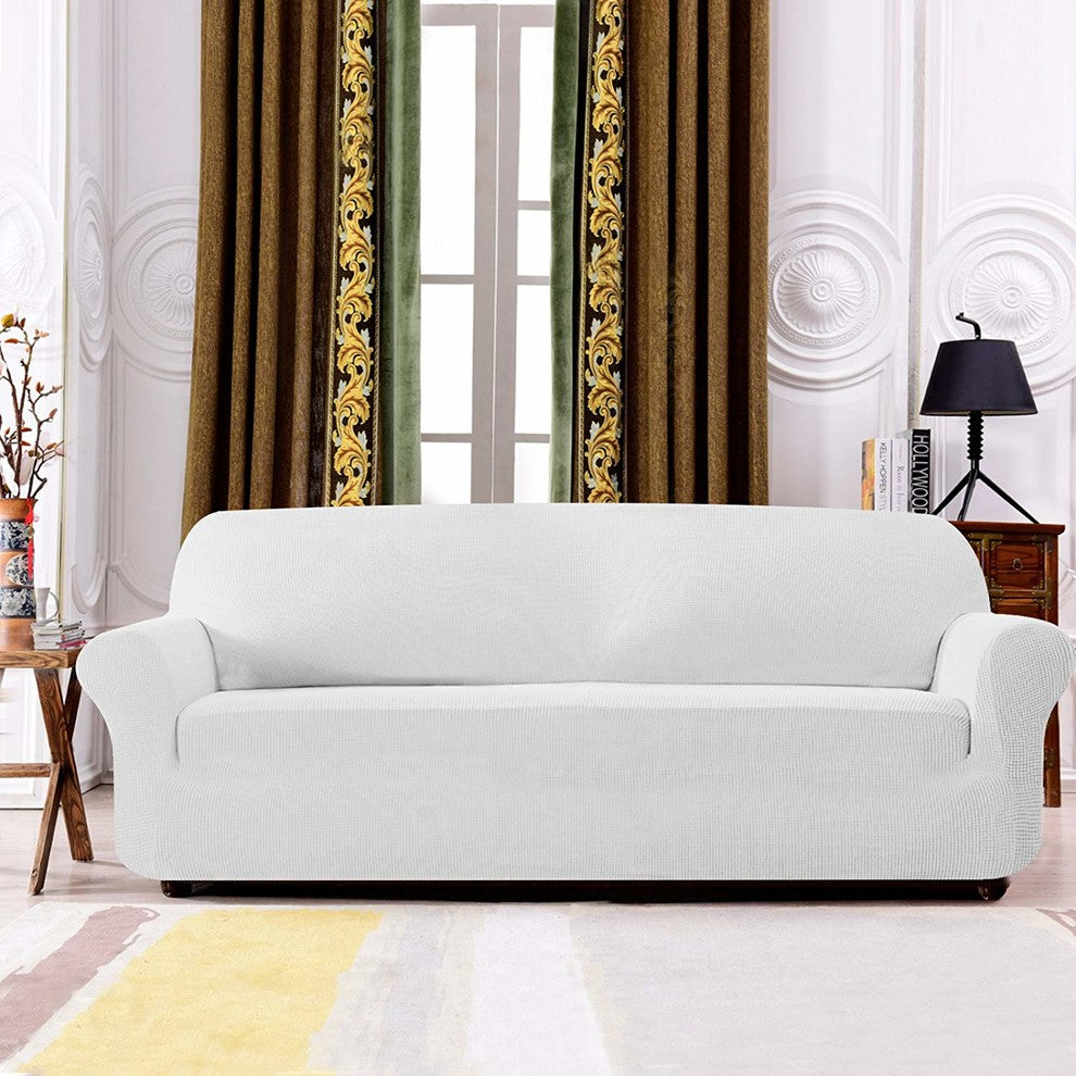 Subrtex 1-Piece Jacquard Stretch Armchair Loveseat Sofa slipcover, Off-White, Lo