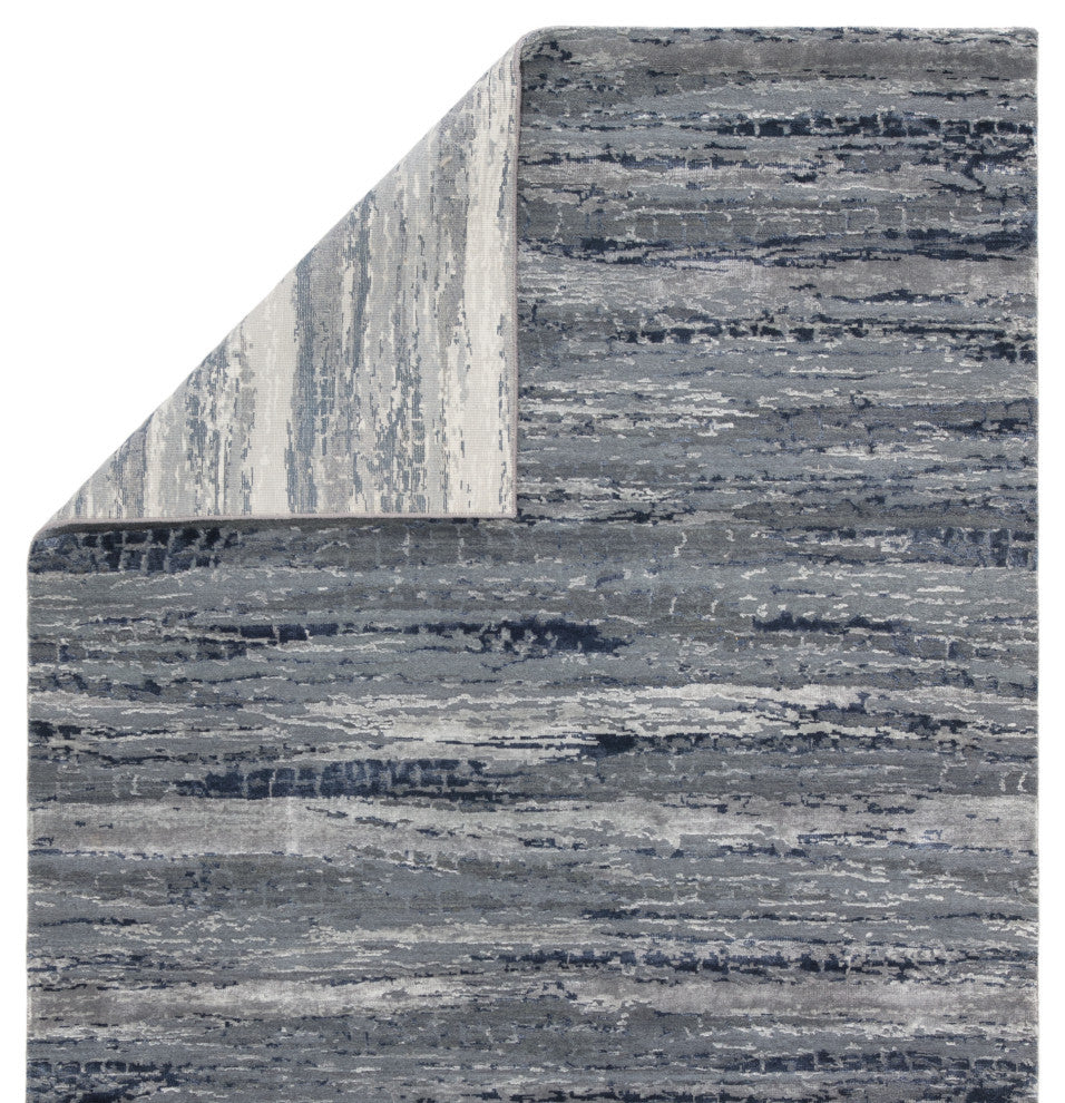 Kavi by Jaipur Living Bandi Knotted Abstract Indigo/Gray Area Rug, 5'6"x8'