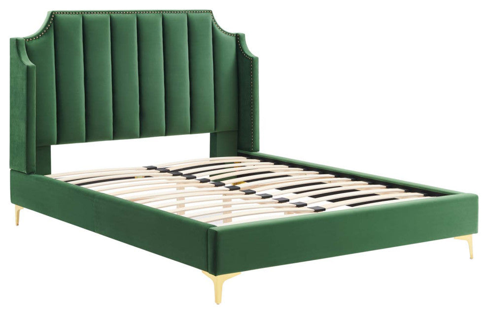 Daniella Performance Velvet Queen Platform Bed Emerald