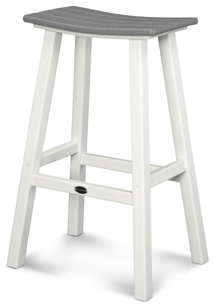 Polywood Contempo 30" Saddle Bar Stool, White / Slate Gray