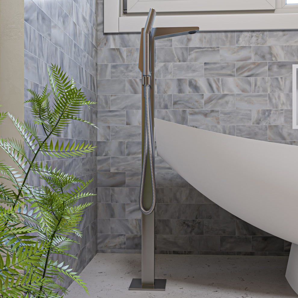 ALFI brand AB2475-BN Brushed Nickel Single Hole Floor Mounted Tub Filler