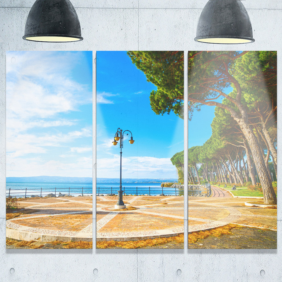 "Esplanade and Pine Trees in Bolsena" Metal Wall Art, 3 Panels, 36"x28"