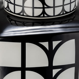 Ceramic 18"H Square Jar, Lid, Black/White