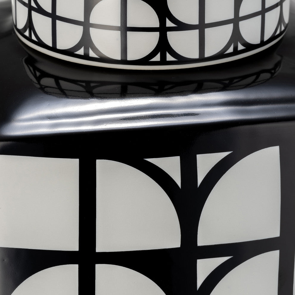 Ceramic 18"H Square Jar, Lid, Black/White