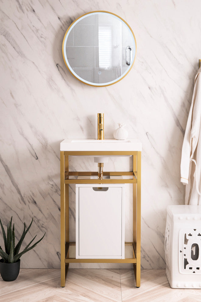 Boston 20" Sink Console, Radiant Gold, Gloss White, White Gloss Top