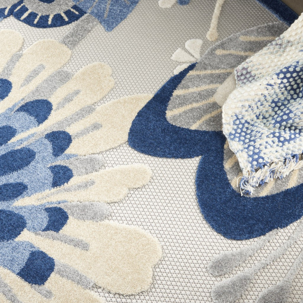 8 Round Blue and Gray Indoor Outdoor Area Rug