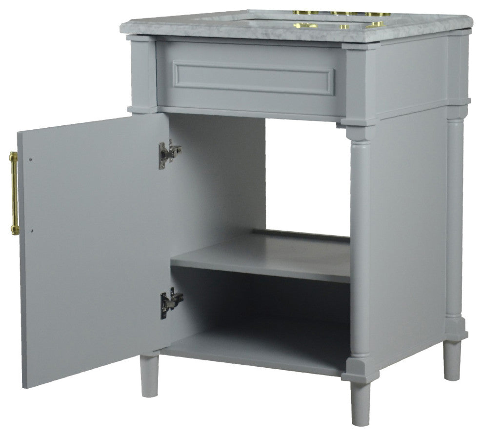 24" Single Vanity, Light Gray With White Carrara Marble Top