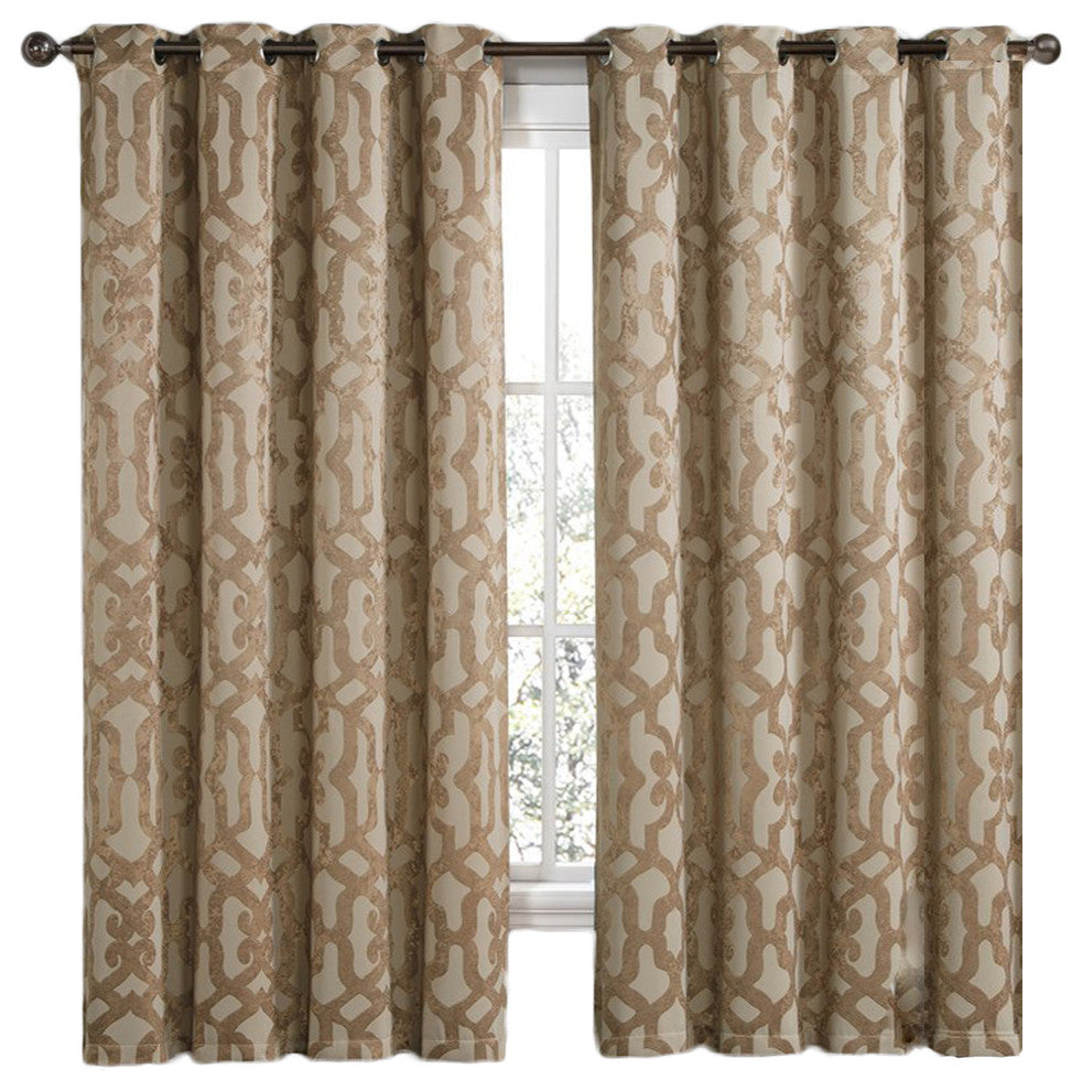 Becket 2PC Blackout Embossed Grommet Panels, Taupe, 52"x84"