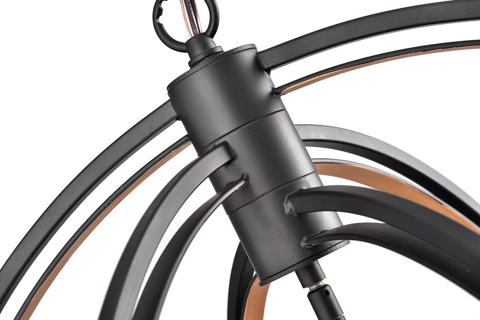 6-Light Black Bronze Triple Hoop Globe Chandelier