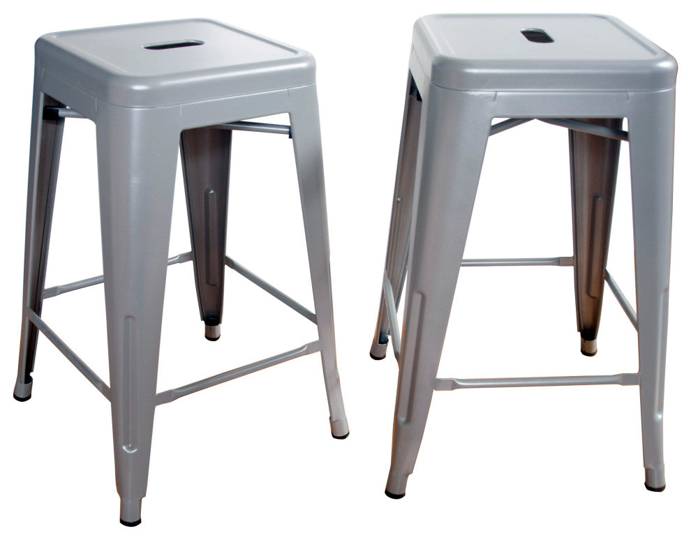 Loft Silver 24" Metal Bar Stool, Set of 2