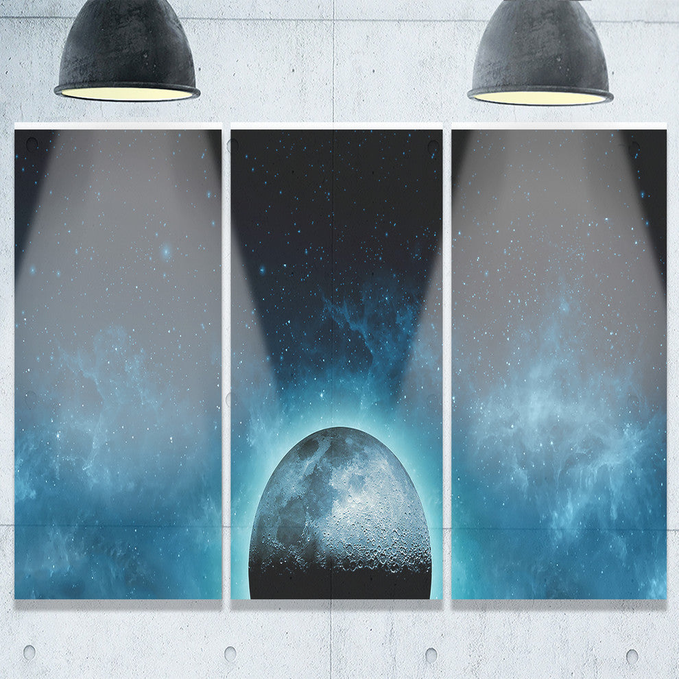 "Moon In the Front of Galaxies" Metal Landscape, 3 Panels, 36"x28"