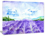 Blue Lavender Fields Watercolor, Landscape Canvas Art Print, 20"x12"