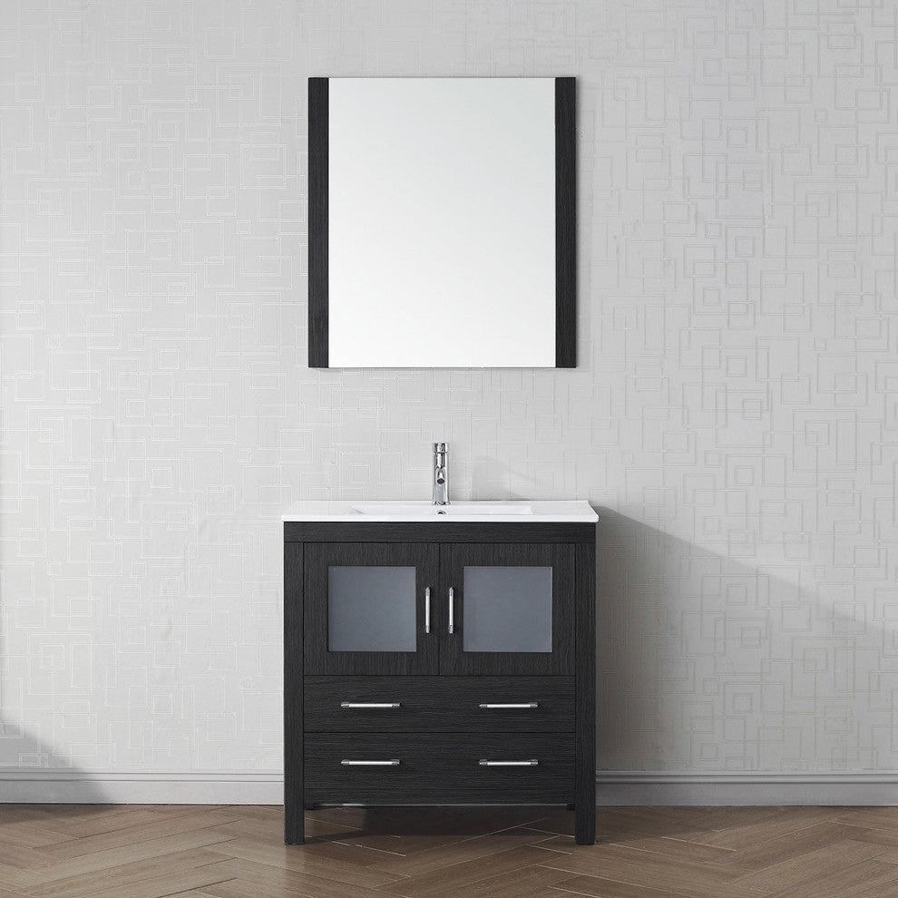 Virtu Dior 32" Single Bathroom Vanity, Zebra Gray, Faucet, Mirror