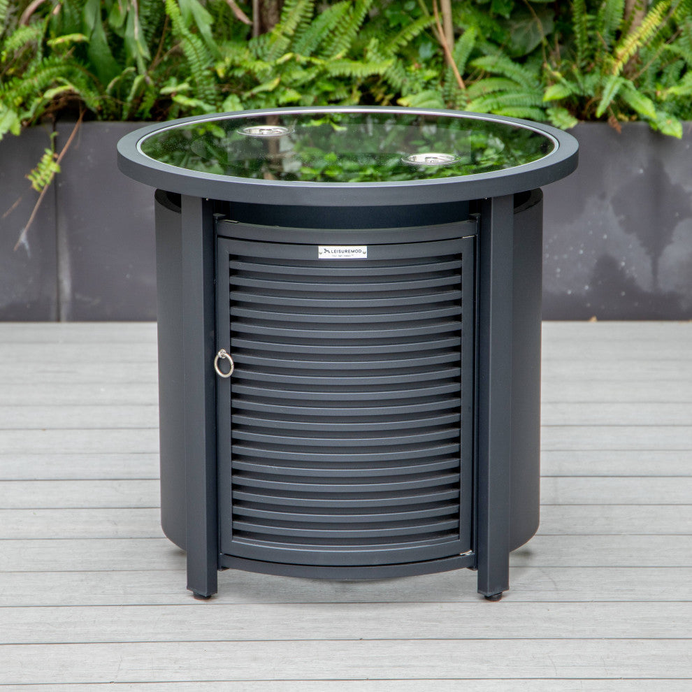 LeisureMod Walbrooke Patio Round Tank Holder With Slats Design, Black