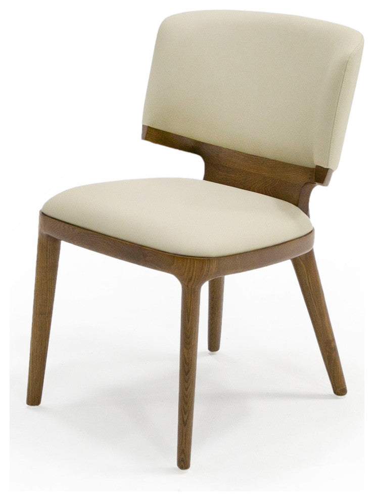 Modrest Stanley Beige Leatherette and Walnut Dining Chair, Set of 2