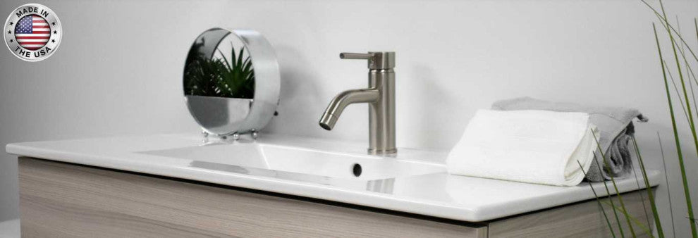 Napa 36" Modern Floating Bathroom Vanity With Ceramic Top and Round Handles, Ash Gray