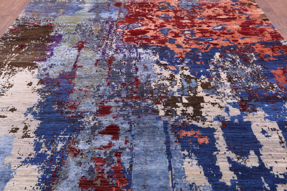 9' 0" X 11' 10" Modern Hand Knotted Wool and Silk Rug Q7234