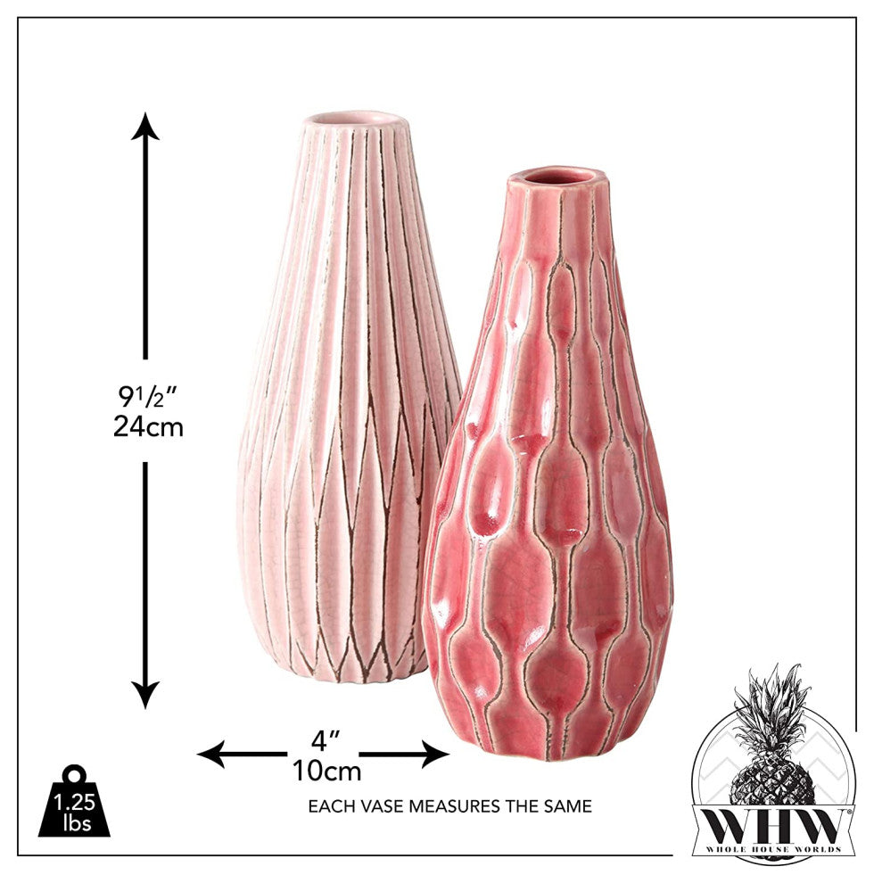 2 Piece PInk/Rose Stoneware Table Vase Set