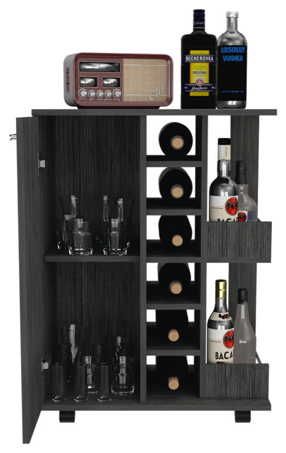 Bar Cart Wells, Living Room, Smoky Oak