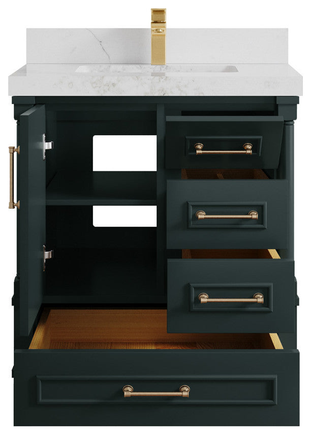 Aberdeen 30 Single Sink Bath Vanity in Dark Forest Green 2" Calacatta Nuvo