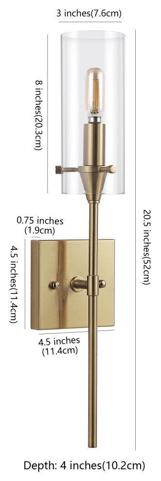 Cato 4.5" 1-Light Bohemian Farmhouse Iron/Glass LED Sconce, Brass Gold/Clear