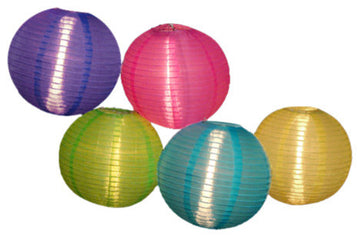 Asian Fusion Colorful Chinese Lantern Garden Patio Lights, White Wire, 5-Piece