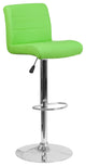 Contemporary Vinyl Adjustable Height Barstool With Chrome Base, Green