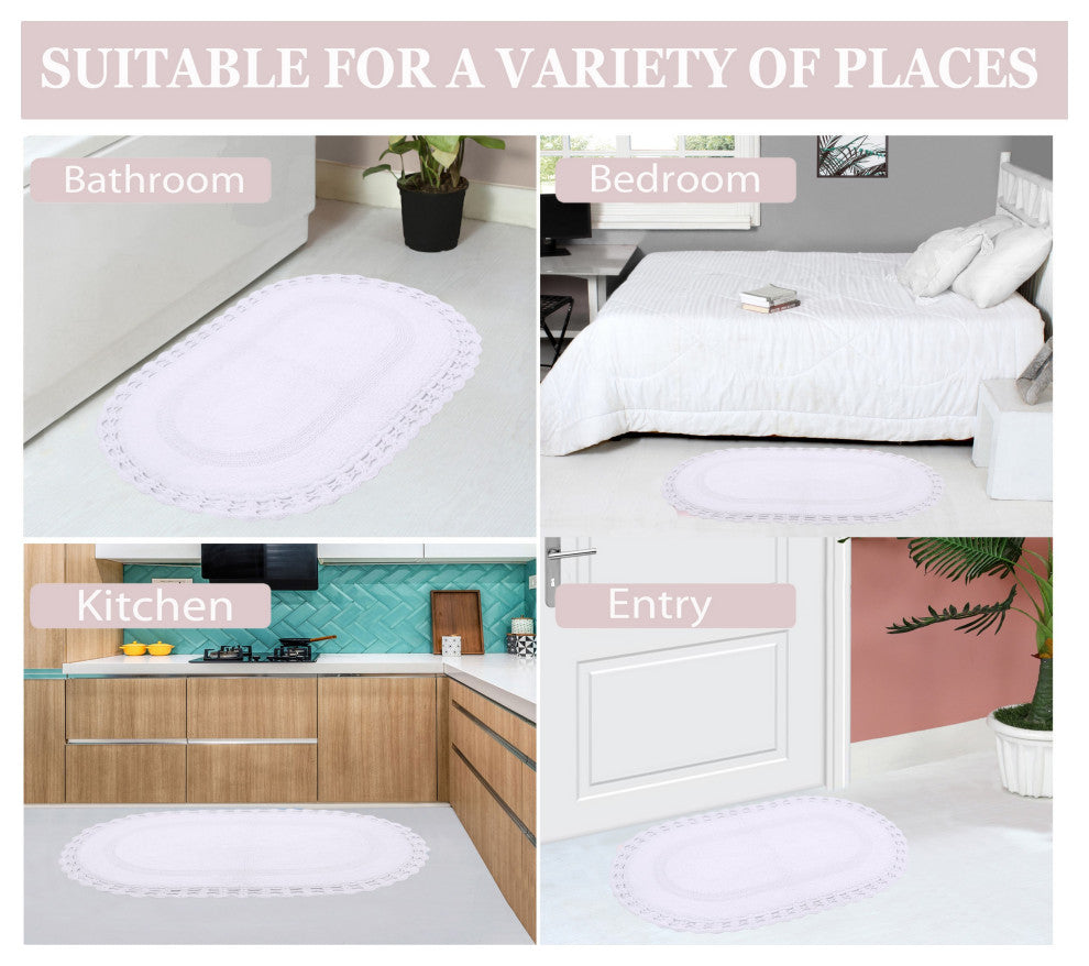 Hampton Crochet Reversible Bath Rug Set, 24x40 Rectangle, White