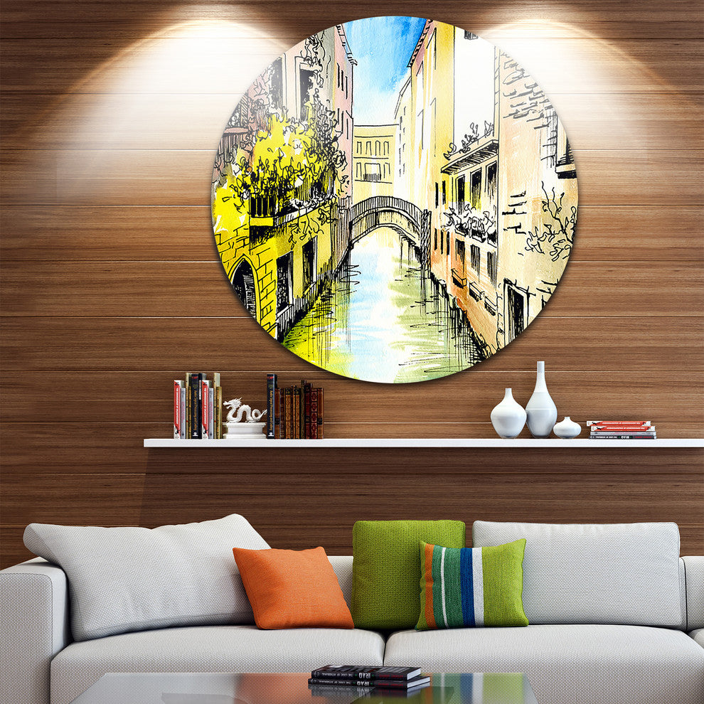Canal In Venice, Cityscape Round Wall Art, 36"