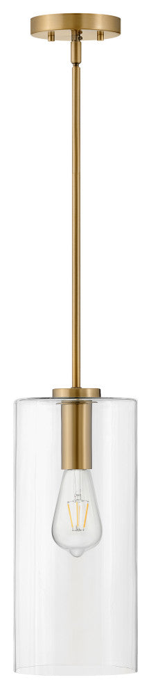 Lark Lane 7" Single Cylindrical Pendant, Lacquered Brass + Clear Glass