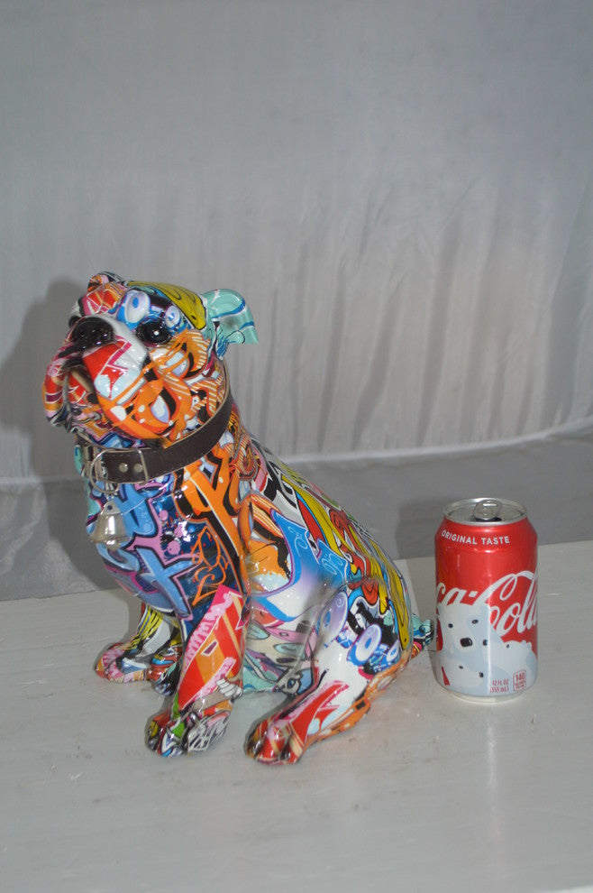 Modern Tie Dye Bulldog made of Resin -  Size: 9"L x 8"W x 12"H.