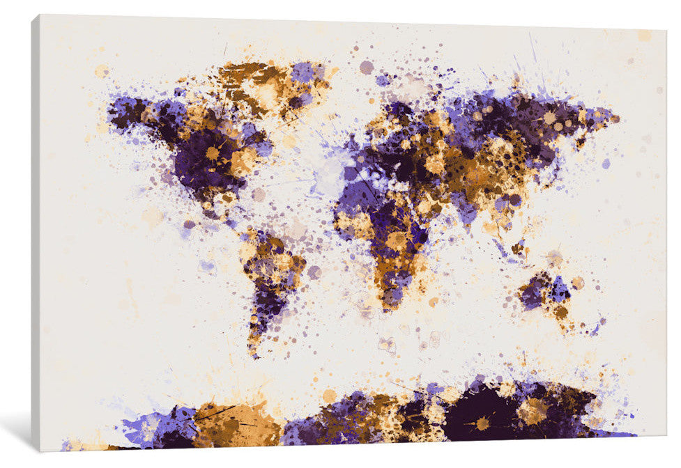 "Paint Splashes World Map" by Michael Tompsett, Canvas Print, 40x26"