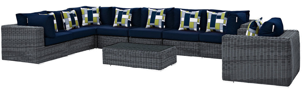Gray Navy Summon 7-Piece Outdoor Patio Sunbrella Sectional Set