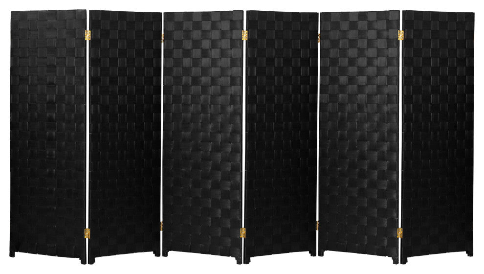 4 ft. Short Woven Fiber Outdoor All Weather Room Divider 6 Panel Black