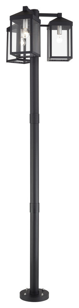 Nyack Multi Head Black Outdoor Post Light with Brushed Nickel and Clear Glass