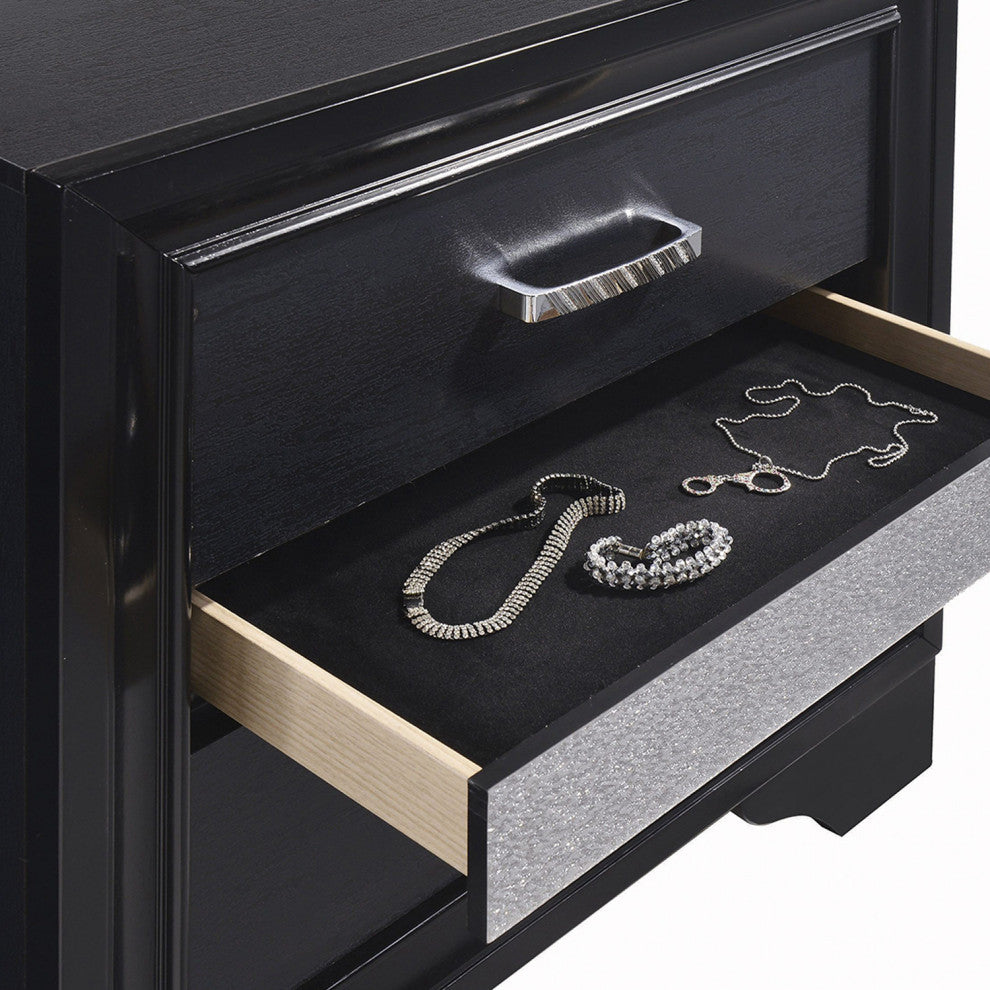 3 Drawers Wooden Nightstand With Hide Drawer Design, Black