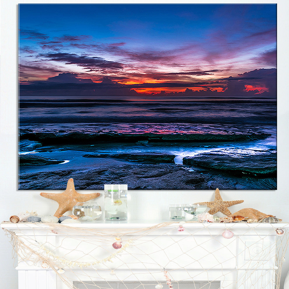 "Exotic Dark Blue Coquina Dawn" Beach Canvas Wall Art, 32"x16"
