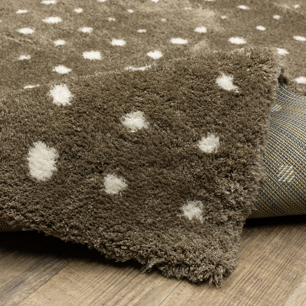 Greer Transitional Geo Dots Mink Brown/ Ivory Area Rug, 6'7" x 9'6"